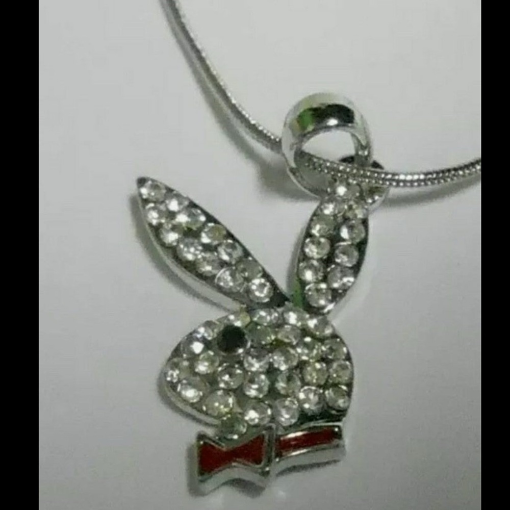 Elegant Silver and RED Crystal Bunny Pendant Necklace my PLAY BOY STYLE NEW - Picture 5 of 12